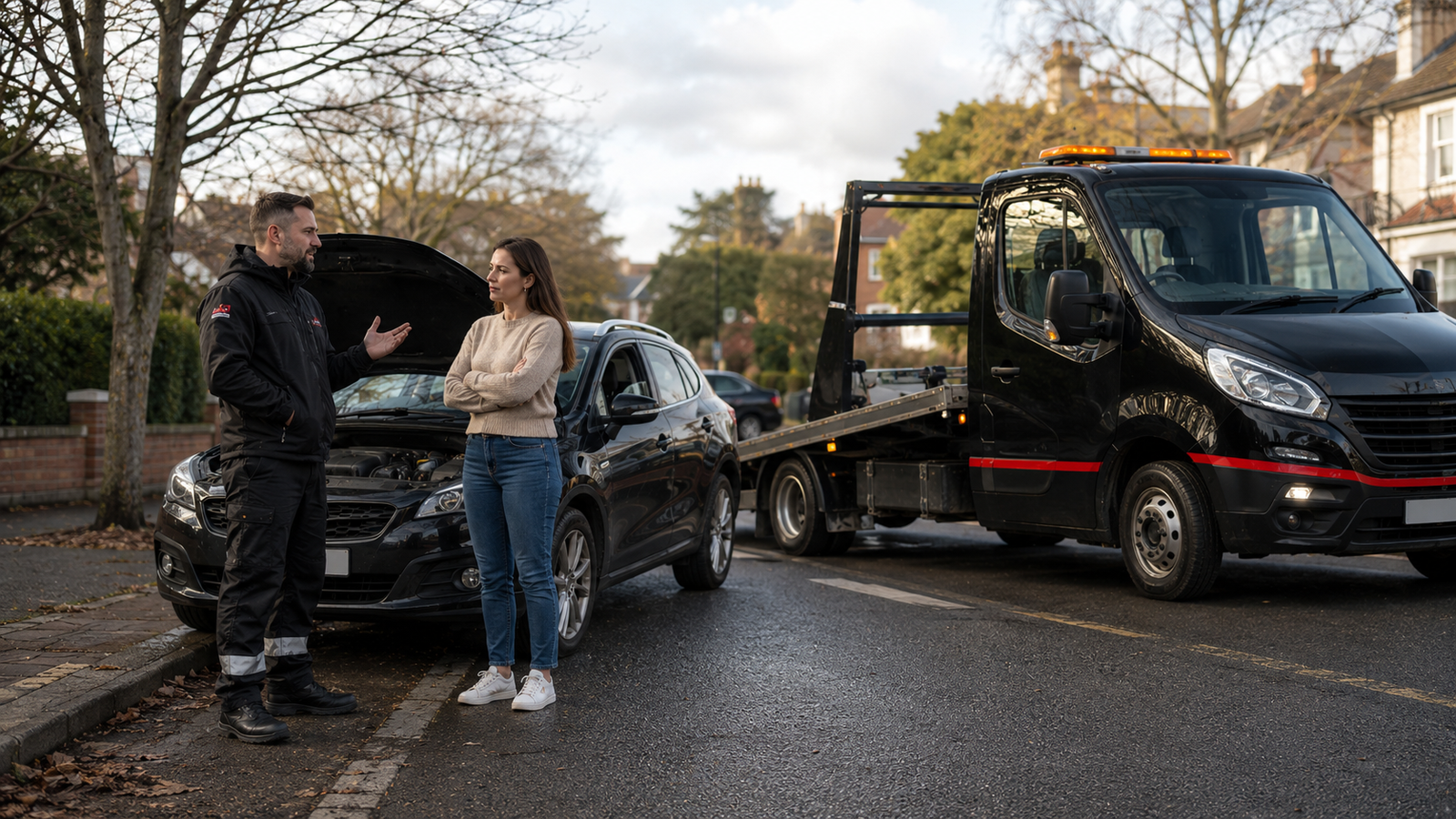 AutoHub Recovery roadside assistance consultation with a driver