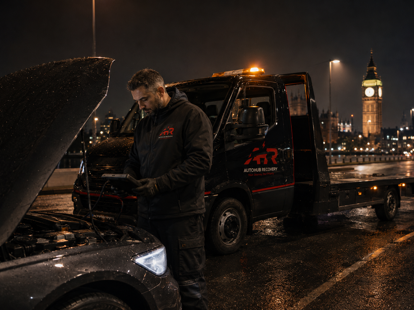 On-site vehicle diagnostics service by AutoHub Recovery